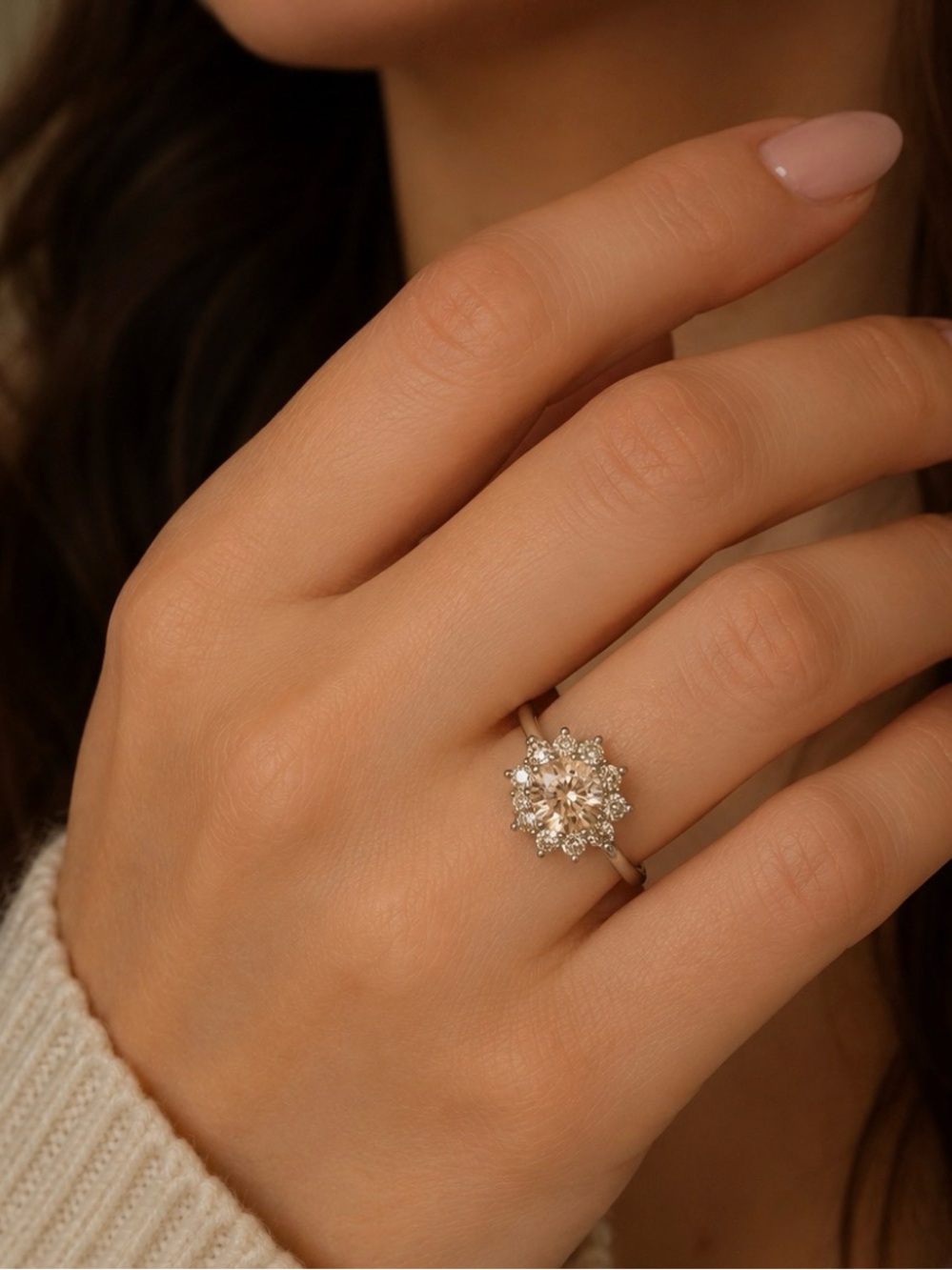 925  Silver White Crystal Flower Ring Size 5.5